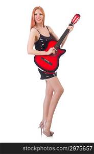 Female guitar performer isolated on white