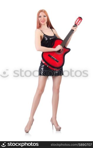 Female guitar performer isolated on white