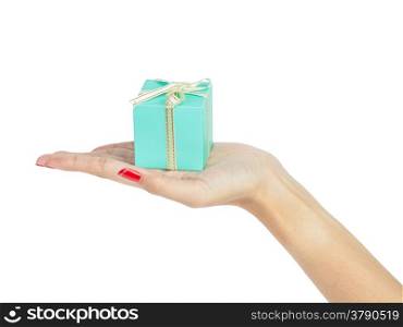 female hand holding gift box