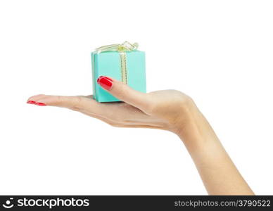 female hand holding gift box