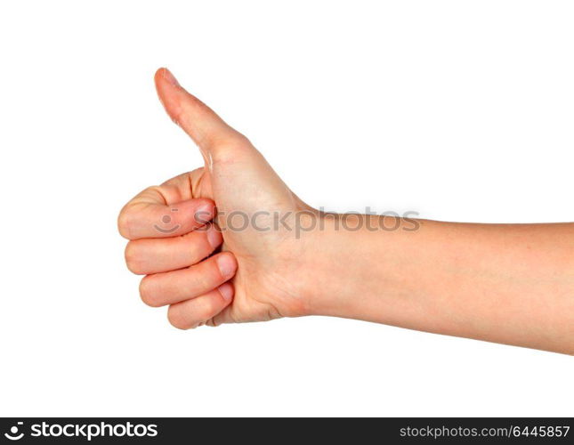Female hand saying Ok isolated on a white background