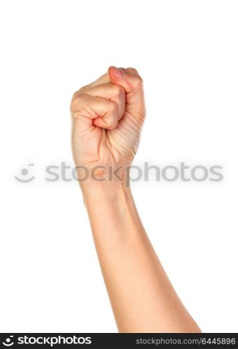 Female hand with close fist isolated on a white background