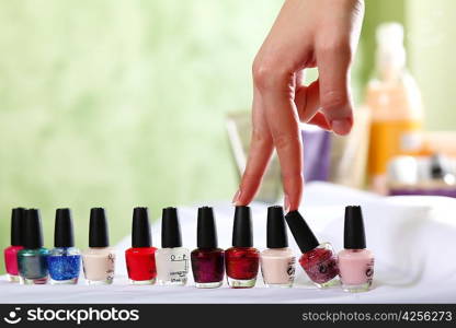 Female hands and manicure related objects in spa salon