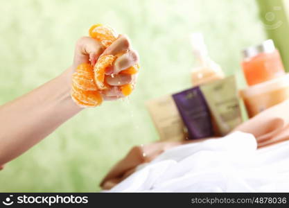 Female hands and manicure related objects in spa salon