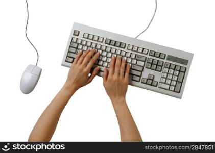 female hands typing on computer keyboard