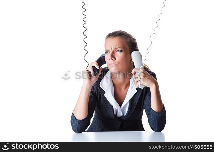 Female helpdesk operator on white