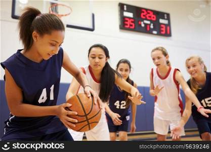Female High School Basketball Team Playing Game