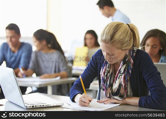 Female High School Student Studying At Desk