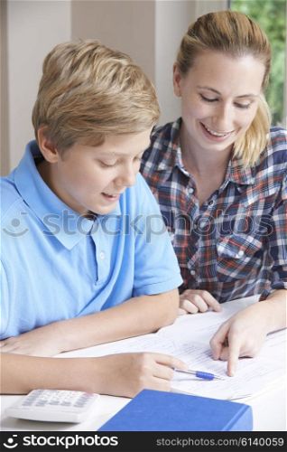Female Home Tutor Helping Boy With Studies