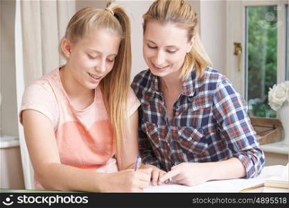 Female Home Tutor Helping Girl With Studies