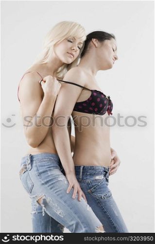 Female homosexual couple embracing each other