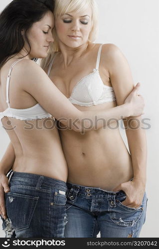 Female homosexual couple embracing each other