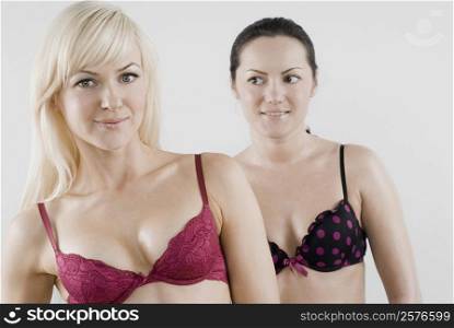 Female homosexual couple smiling