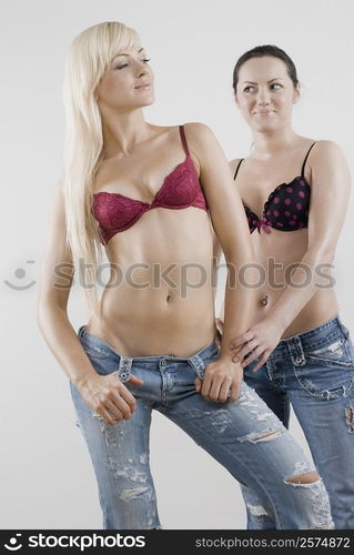 Female homosexual couple standing together