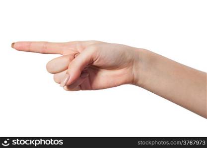 Female index finger isoalted on a white background
