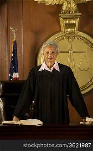 Female judge standing in court, portrait