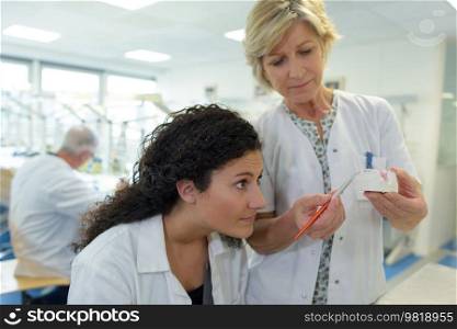 female learning in a lab