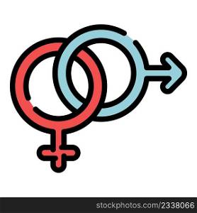 Female male couple signs icon. Outline female male couple signs vector icon color flat isolated. Female male couple signs icon color outline vector