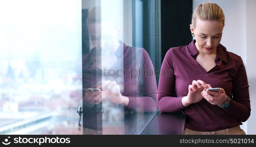 female manager using cell telephone in office interior