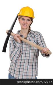 Female manual worker with axe