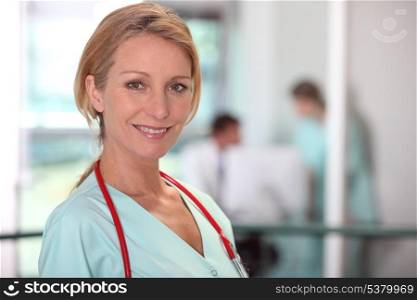Female medic in a hospital