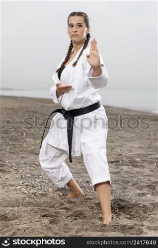 female model karate costume training