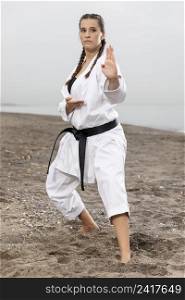 female model karate costume training