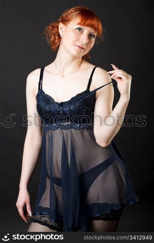Female model posing in a lingerie.