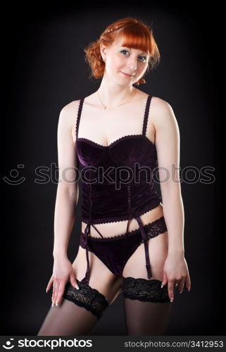 Female model posing in a lingerie.