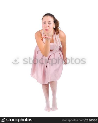 female model posing with flying kiss