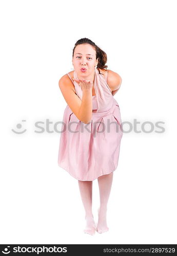 female model posing with flying kiss