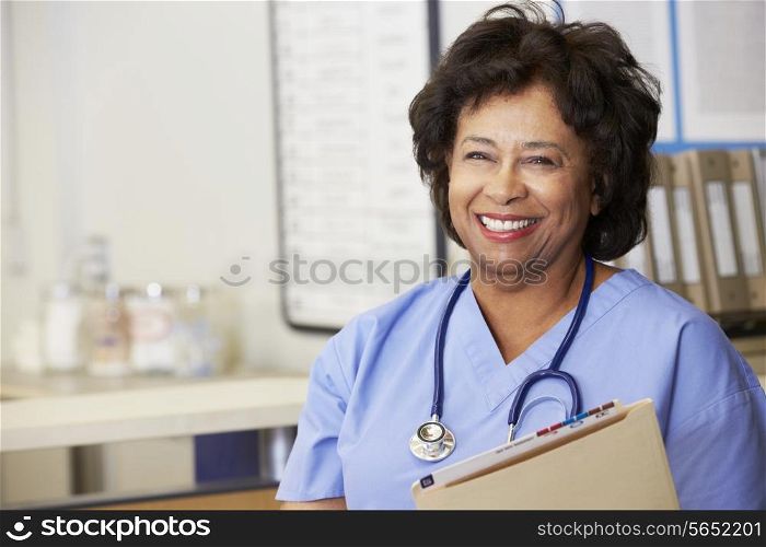 Female Nurse At Nurses Station