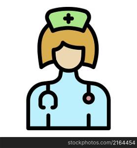 Female nurse icon. Outline female nurse vector icon color flat isolated. Female nurse icon color outline vector