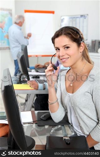 Female operator in a call center