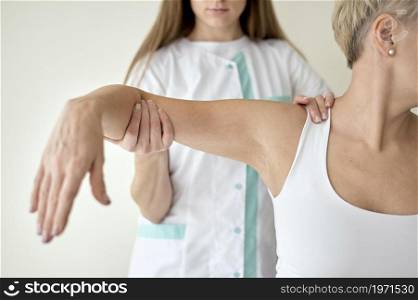 female patient undergoing physical therapy. High resolution photo. female patient undergoing physical therapy. High quality photo