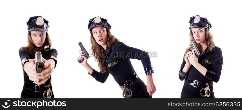 Female police isolated on the white