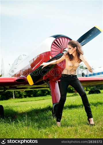 female portrait. retro style aircraft pilot