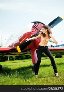female portrait. retro style aircraft pilot