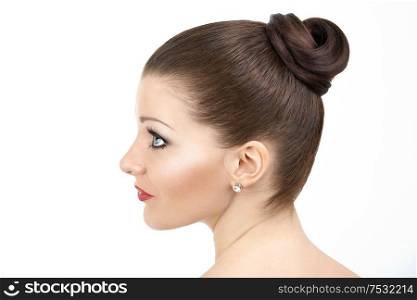 Female profile with a hairdress and a make-up, isolated