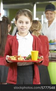 Female Pupil With Healthy Lunch In School Cafateria