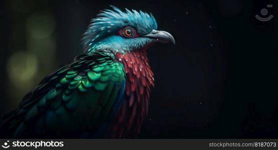 Female Quetzal bird with forest background. Generative AI.. Female Quetzal bird with forest background. Generative AI