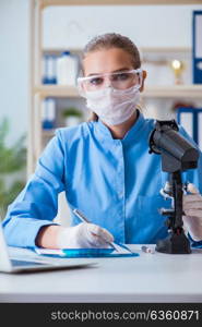 Female scientist researcher conducting an experiment in a labora. Female scientist researcher conducting an experiment in a laboratory