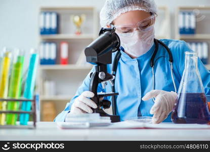 Female scientist researcher doing experiments in laboratory