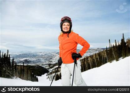 Female Skier on Ski Slope