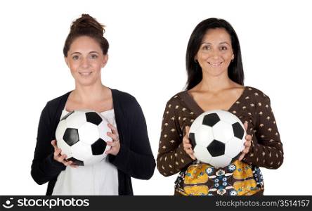Female soccer players isolated on a over white background