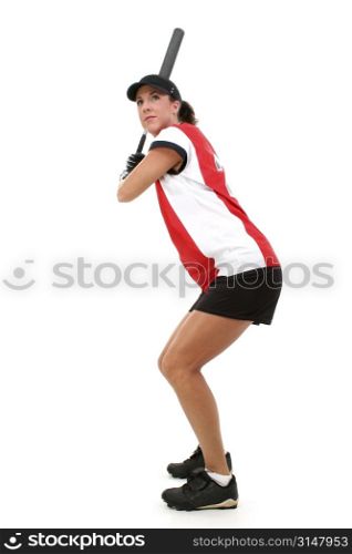 Female Softball Player Ready To Bat.