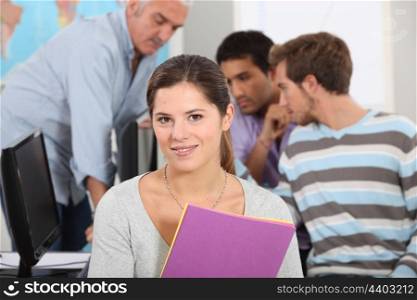 Female student in a computer class