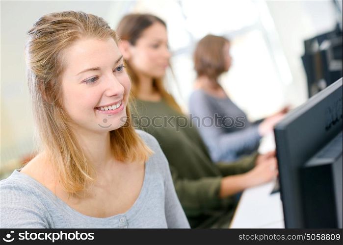 Female student in computer class