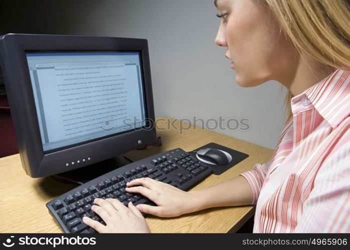 Female student working on a computer