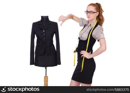 Female tailor isolated on the white